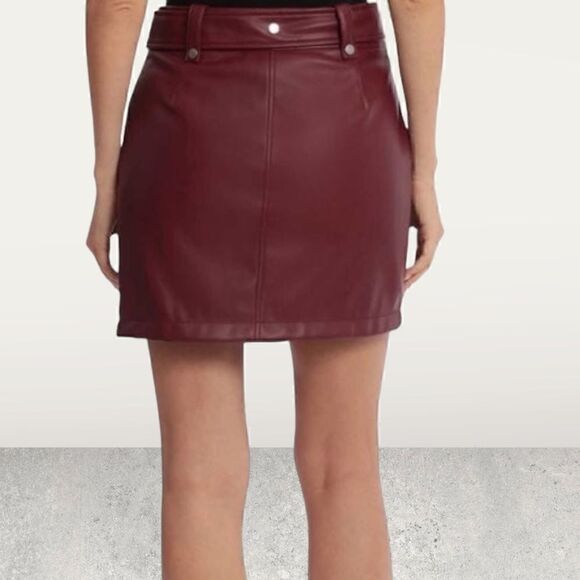 Avec Les Filles Oxblood Red Bikercore Moto Faux Leather Mini Skirt - Picture 3 of 6